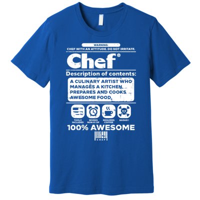 Warning Chef 100% Awesome Culinary Artist Gift Funny Gift Premium T-Shirt