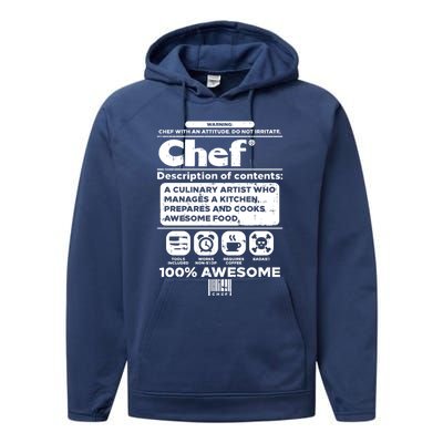 Warning Chef 100% Awesome Culinary Artist Gift Funny Gift Performance Fleece Hoodie