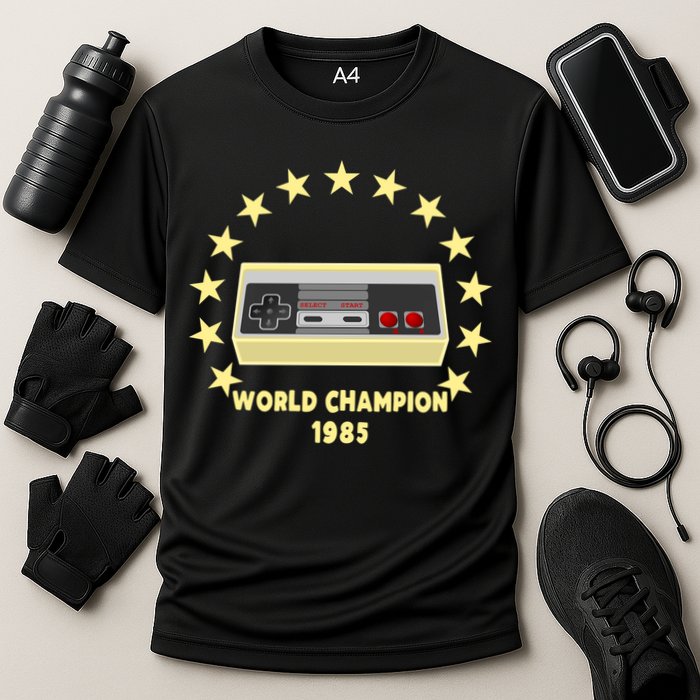 World Champion 1985 Retro Gaming Controller Gift Cooling Performance Crew T-Shirt