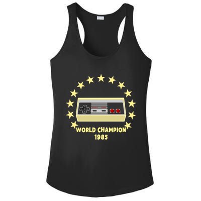 World Champion 1985 Retro Gaming Controller Gift Ladies PosiCharge Competitor Racerback Tank