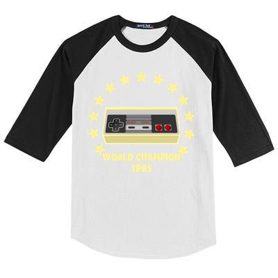 World Champion 1985 Retro Gaming Controller Gift Kids Colorblock Raglan Jersey