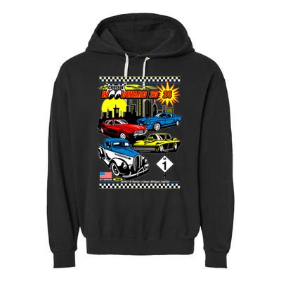 Woodward Cruise 2024 Classic Cars Cruising Downtown Skyline Garment-Dyed Fleece Hoodie