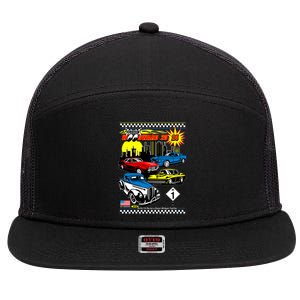 Woodward Cruise 2024 Classic Cars Cruising Downtown Skyline 7 Panel Mesh Trucker Snapback Hat