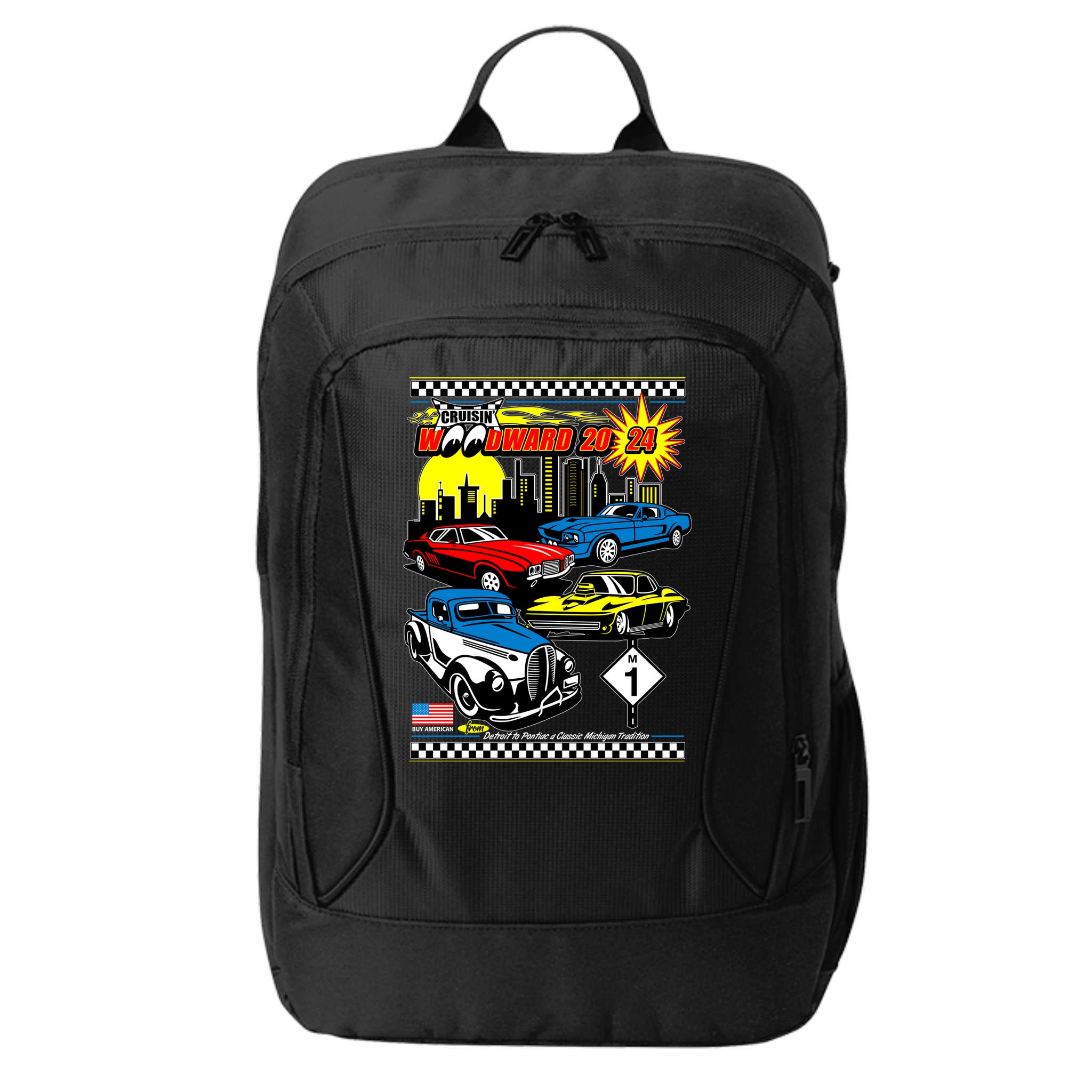 Woodward Cruise 2024 Classic Cars Cruising Downtown Skyline City Backpack