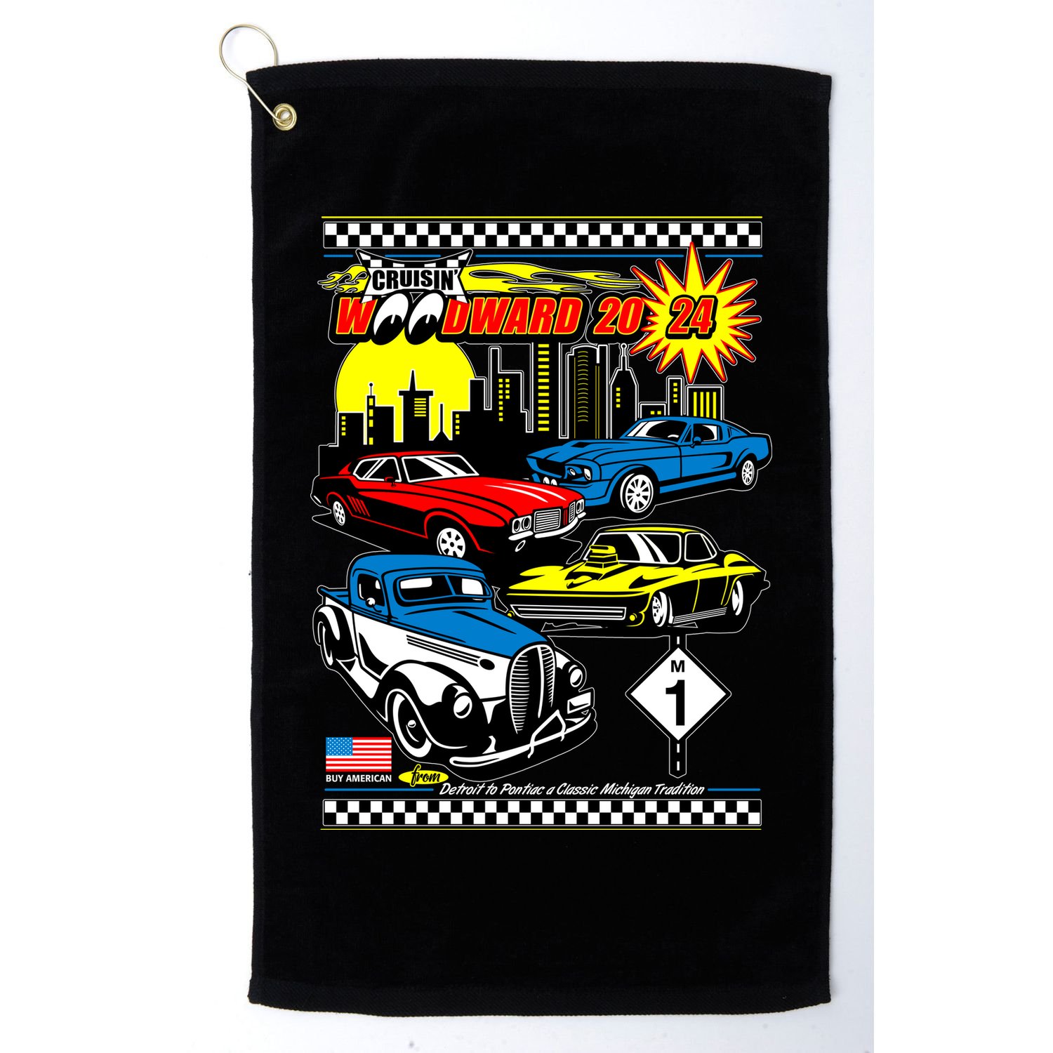 Woodward Cruise 2024 Classic Cars Cruising Downtown Skyline Golf Towel