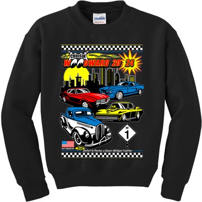 Woodward Cruise 2024 Classic Cars Cruising Downtown Skyline Kids Sweatshirt