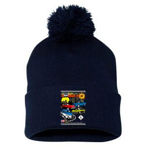 Woodward Cruise 2024 Classic Cars Cruising Downtown Skyline Pom Pom 12in Knit Beanie