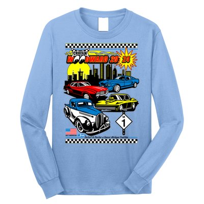 Woodward Cruise 2024 Classic Cars Cruising Downtown Skyline Long Sleeve Shirt