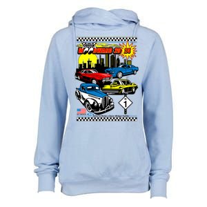 Woodward Cruise 2024 Classic Cars Cruising Downtown Skyline Womens Funnel Neck Pullover Hood