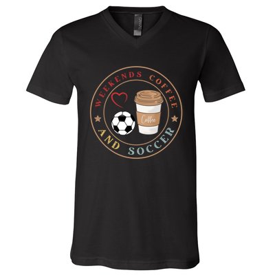 Weekends Coffee And Soccer Retro V-Neck T-Shirt