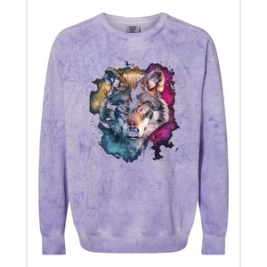 Wolf Colorful Art Motif Animal Lover Graphic Wolves Cool Gift Colorblast Crewneck Sweatshirt