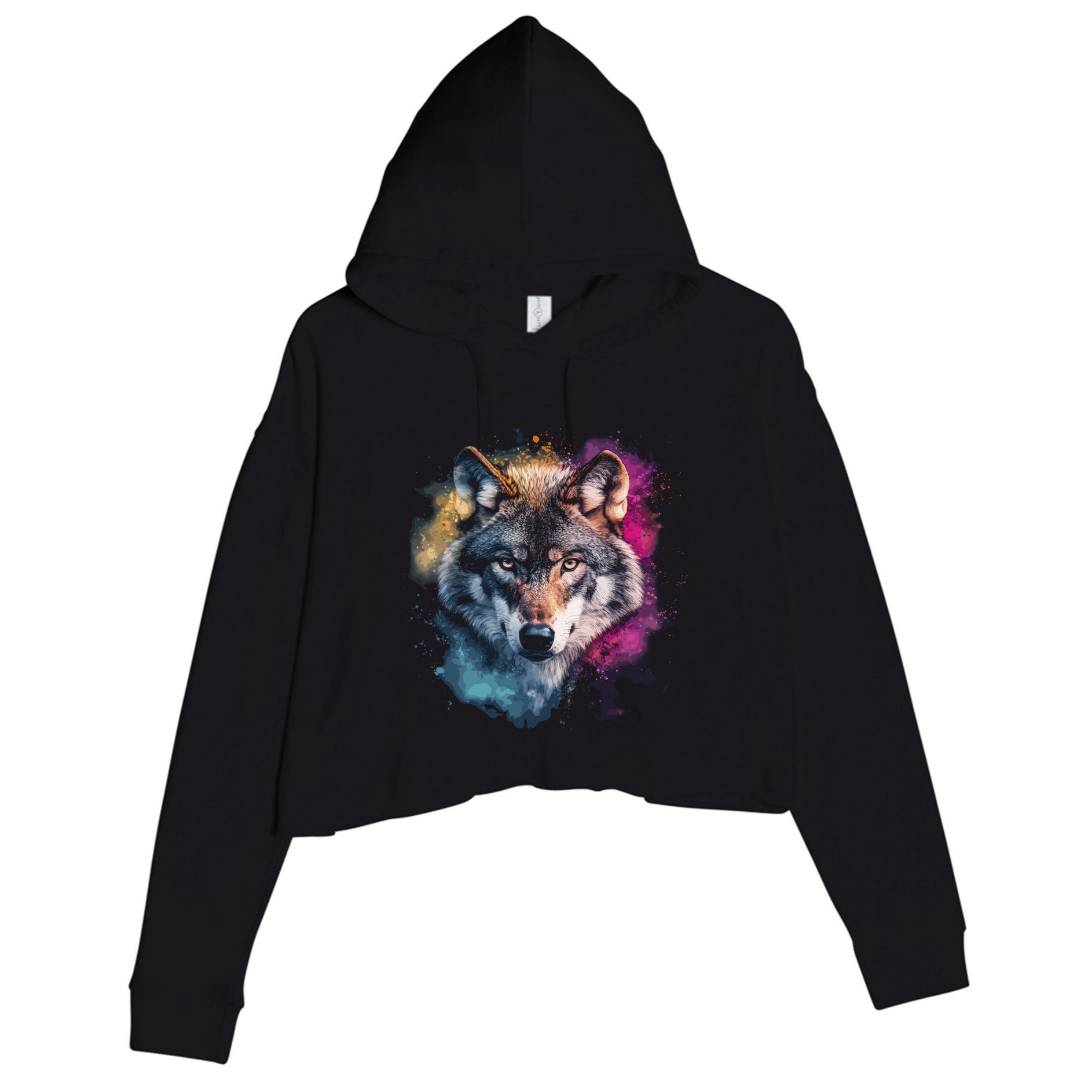 Wolf Colorful Art Motif Animal Lover Graphic Wolves Cool Gift Crop Fleece Hoodie