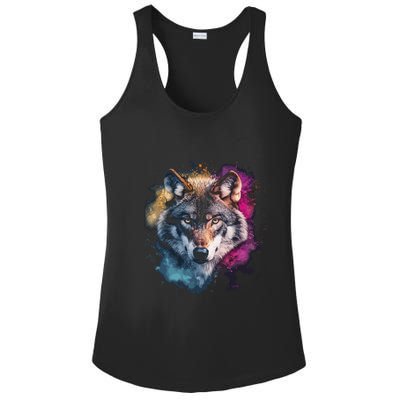 Wolf Colorful Art Motif Animal Lover Graphic Wolves Cool Gift Ladies PosiCharge Competitor Racerback Tank