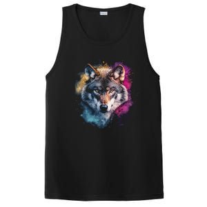 Wolf Colorful Art Motif Animal Lover Graphic Wolves Cool Gift PosiCharge Competitor Tank