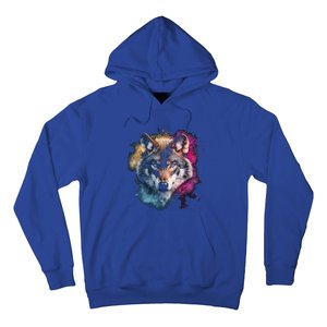 Wolf Colorful Art Motif Animal Lover Graphic Wolves Cool Gift Hoodie