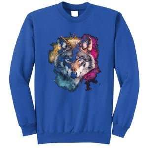 Wolf Colorful Art Motif Animal Lover Graphic Wolves Cool Gift Sweatshirt