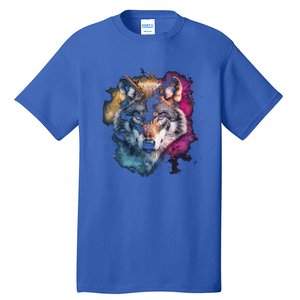 Wolf Colorful Art Motif Animal Lover Graphic Wolves Cool Gift Tall T-Shirt