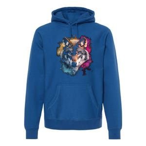 Wolf Colorful Art Motif Animal Lover Graphic Wolves Cool Gift Premium Hoodie