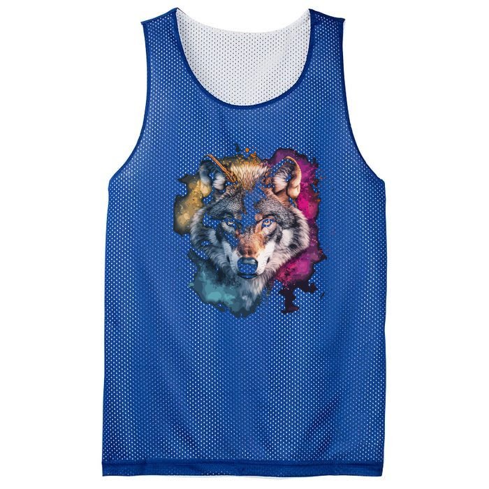 Wolf Colorful Art Motif Animal Lover Graphic Wolves Cool Gift Mesh Reversible Basketball Jersey Tank