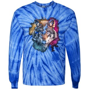 Wolf Colorful Art Motif Animal Lover Graphic Wolves Cool Gift Tie-Dye Long Sleeve Shirt