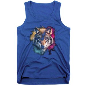 Wolf Colorful Art Motif Animal Lover Graphic Wolves Cool Gift Tank Top