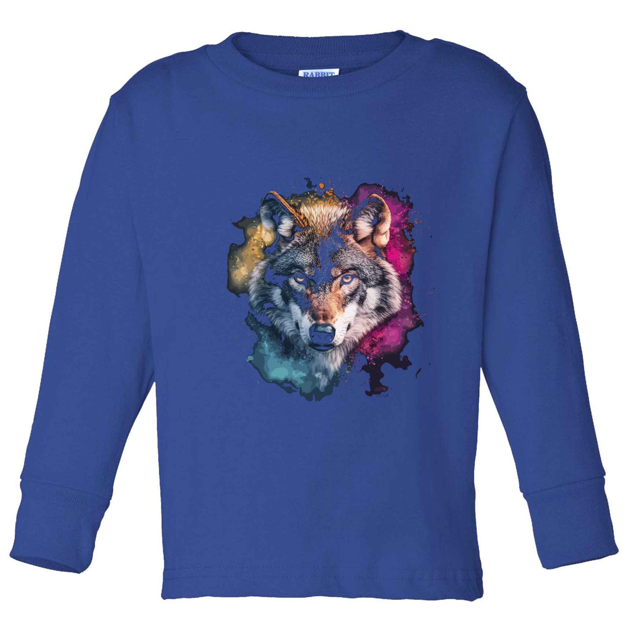 Wolf Colorful Art Motif Animal Lover Graphic Wolves Cool Gift Toddler Long Sleeve Shirt