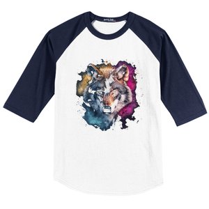 Wolf Colorful Art Motif Animal Lover Graphic Wolves Cool Gift Baseball Sleeve Shirt