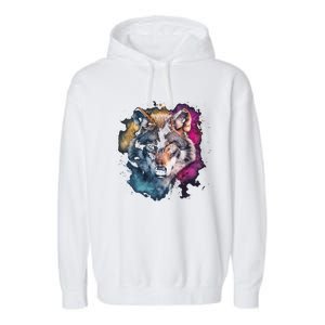 Wolf Colorful Art Motif Animal Lover Graphic Wolves Cool Gift Garment-Dyed Fleece Hoodie