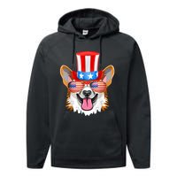 Welsh Corgi American Sunglasses 4th Of July Dog Puppy USA Performance Fleece Hoodie