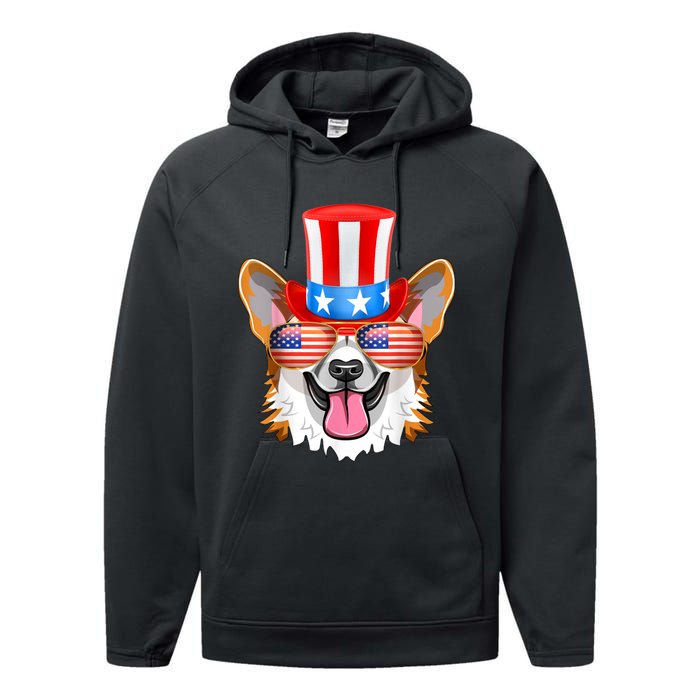 Welsh Corgi American Sunglasses 4th Of July Dog Puppy USA Performance Fleece Hoodie