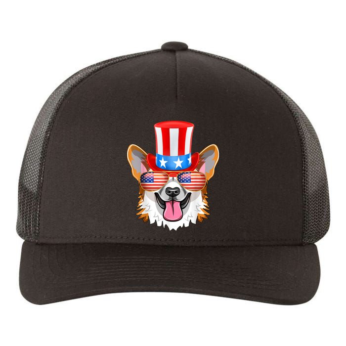 Welsh Corgi American Sunglasses 4th Of July Dog Puppy USA Yupoong Adult 5-Panel Trucker Hat