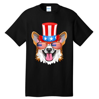 Welsh Corgi American Sunglasses 4th Of July Dog Puppy USA Tall T-Shirt