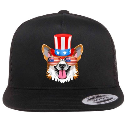 Welsh Corgi American Sunglasses 4th Of July Dog Puppy USA Flat Bill Trucker Hat