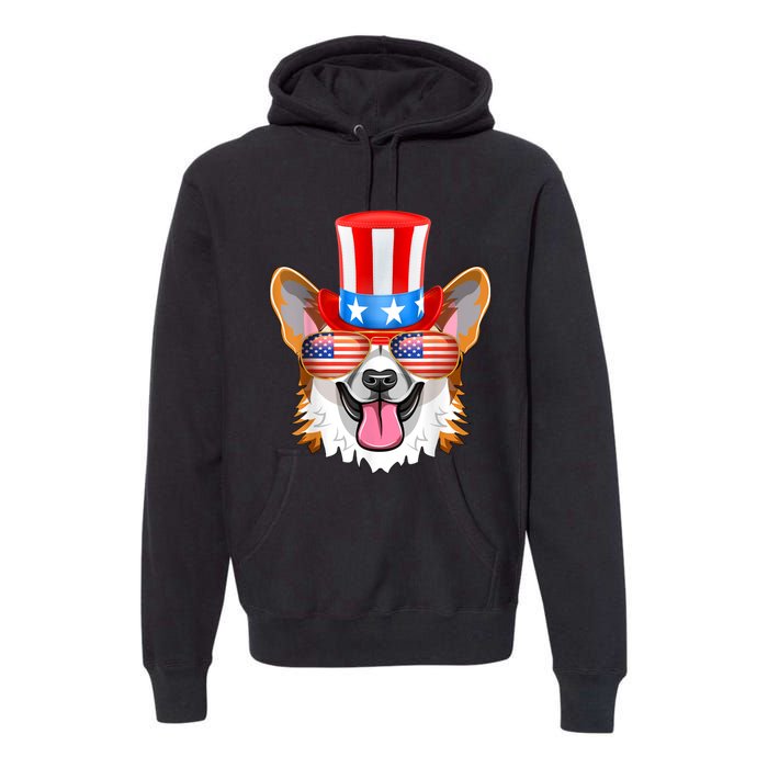 Welsh Corgi American Sunglasses 4th Of July Dog Puppy USA Premium Hoodie