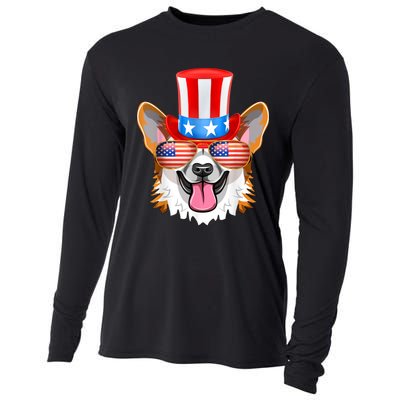 Welsh Corgi American Sunglasses 4th Of July Dog Puppy USA Cooling Performance Long Sleeve Crew