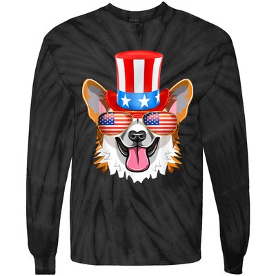 Welsh Corgi American Sunglasses 4th Of July Dog Puppy USA Tie-Dye Long Sleeve Shirt