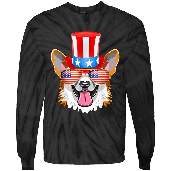 Welsh Corgi American Sunglasses 4th Of July Dog Puppy USA Tie-Dye Long Sleeve Shirt