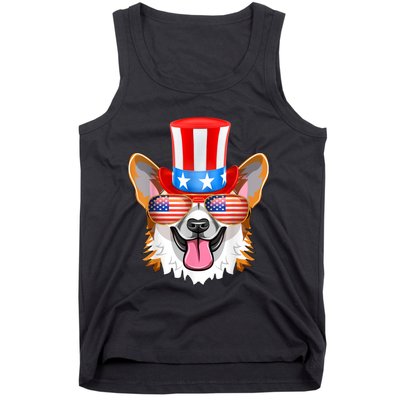 Welsh Corgi American Sunglasses 4th Of July Dog Puppy USA Tank Top