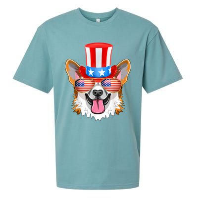 Welsh Corgi American Sunglasses 4th Of July Dog Puppy USA Sueded Cloud Jersey T-Shirt