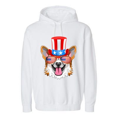 Welsh Corgi American Sunglasses 4th Of July Dog Puppy USA Garment-Dyed Fleece Hoodie