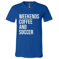 Weekends Coffee And Soccer Soccer Auntie Soccer Mom Gift V-Neck T-Shirt