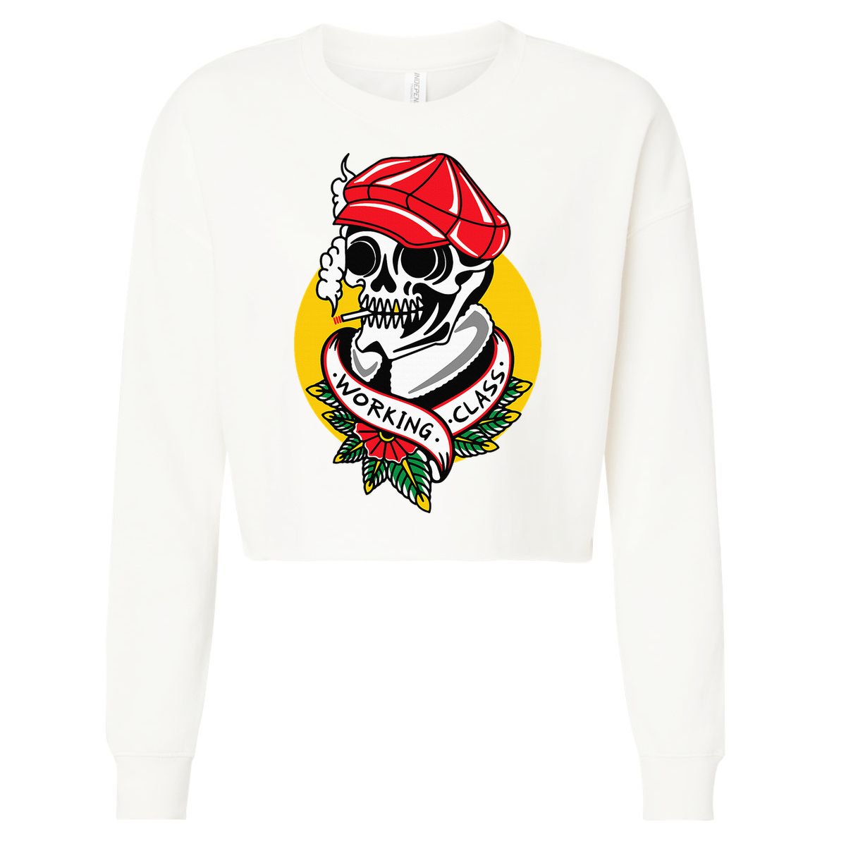 Working Class American Traditional Tattoo Old School Flash Cropped Pullover Crew