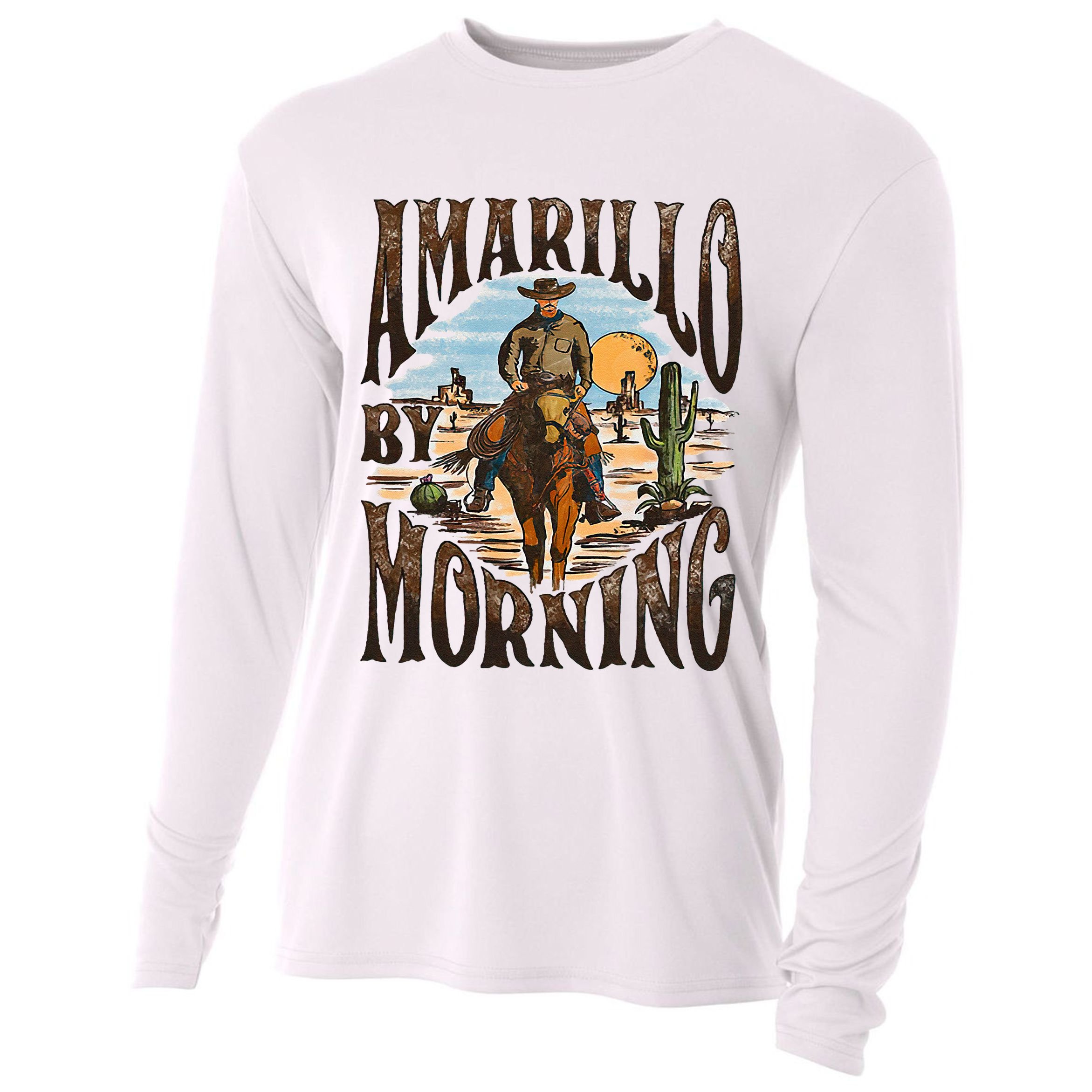 Western Cowboy Amarillo By Morning Country Music Cooling Performance Long Sleeve Crew