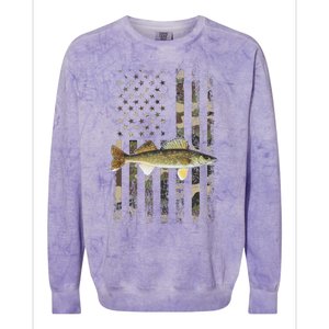 Walleye Camo American Flag Fishing Walleye Colorblast Crewneck Sweatshirt