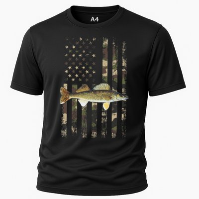 Walleye Camo American Flag Fishing Walleye Performance Shirt