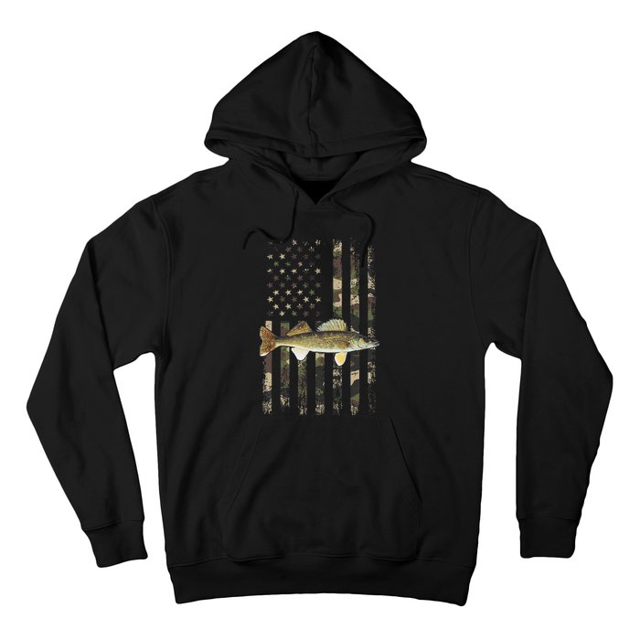 Walleye Camo American Flag Fishing Walleye Hoodie