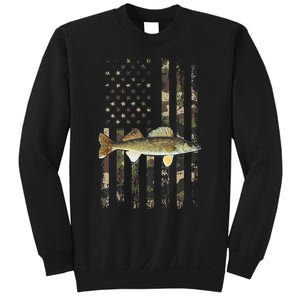 Walleye Camo American Flag Fishing Walleye Sweatshirt