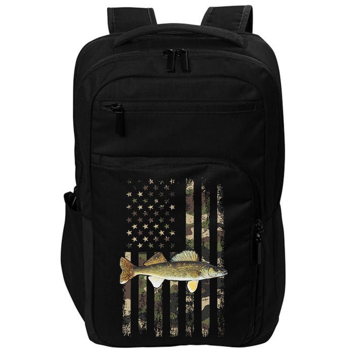 Walleye Camo American Flag Fishing Walleye Impact Tech Backpack