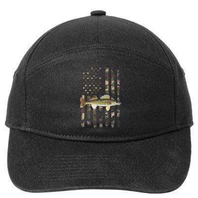 Walleye Camo American Flag Fishing Walleye 7-Panel Snapback Hat
