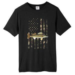 Walleye Camo American Flag Fishing Walleye Tall Fusion ChromaSoft Performance T-Shirt